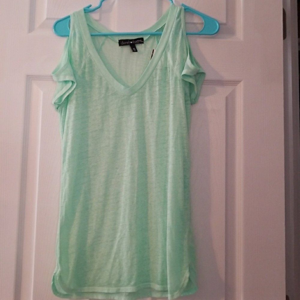 Open shoulder mint green tee